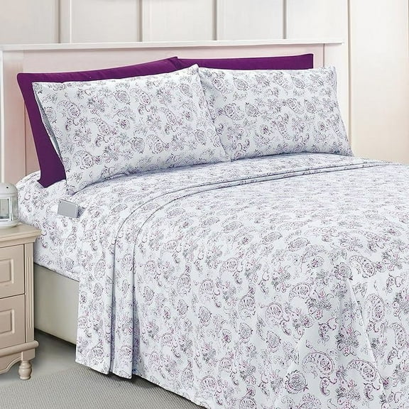 Elegant Comfort Bed Sheets Paisley Pattern - 1500 Series Hotel Quality Microfiber Softness Wrinkle and Fade Resistant (4-Piece) Bedding Set, Twin/Twin XL, Paisley Purple