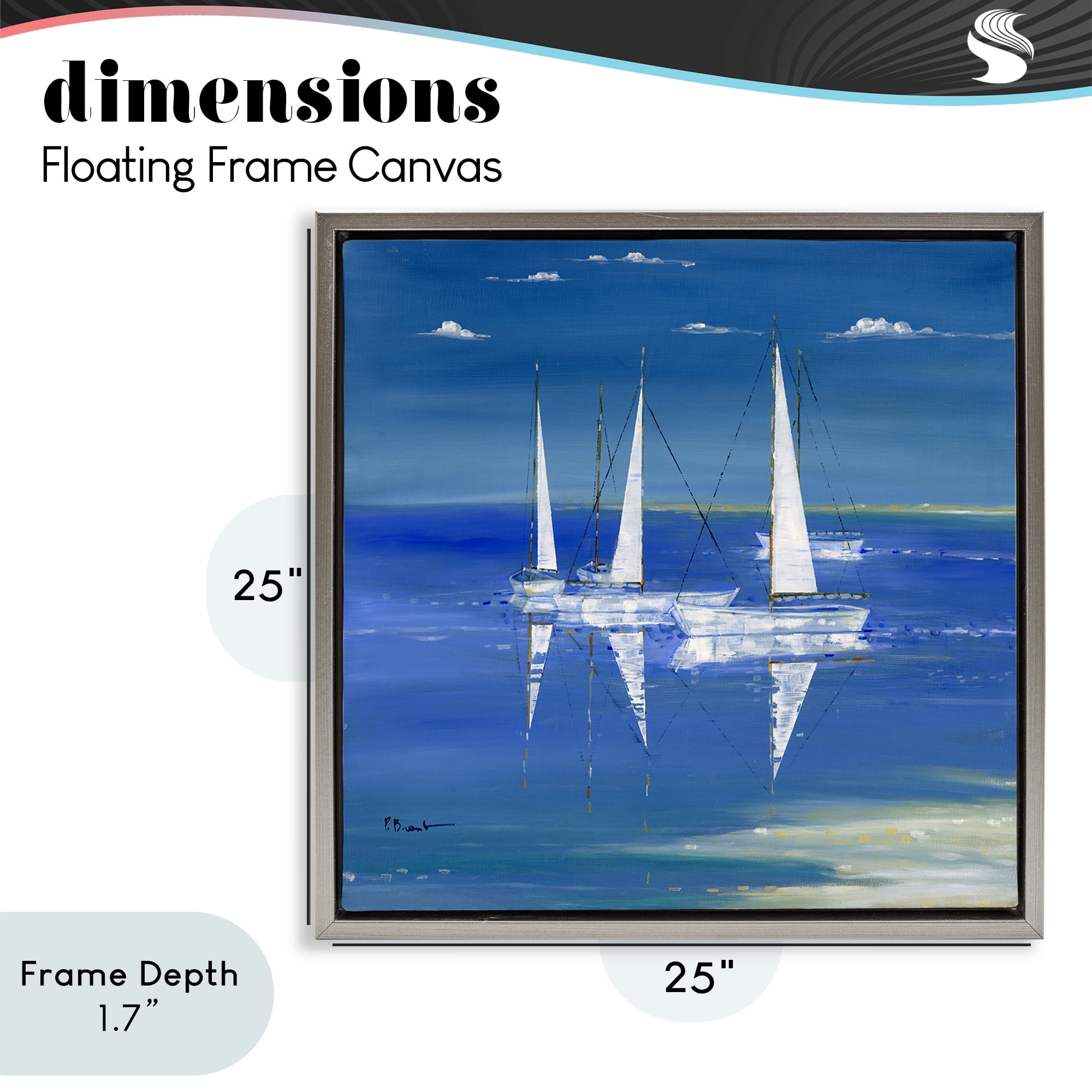 Stupell Industries Serenity Sailboats Reflected on Water Gray Framed Floater Canvas Wall Art, design by Paul Brent
