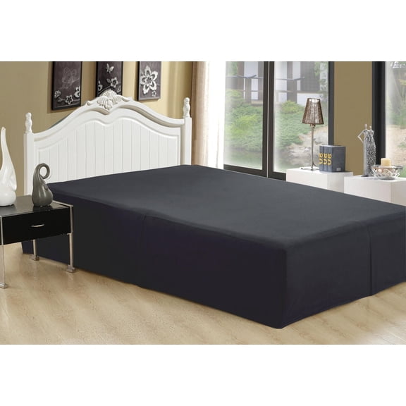 Jupe de lit Marina Décoration ultra douce et soyeuse, qualité hôtelière, toutes saisons, poche profonde, 40 cm de hauteur, en rayonne de bambou solide sur mesure, couleur noire