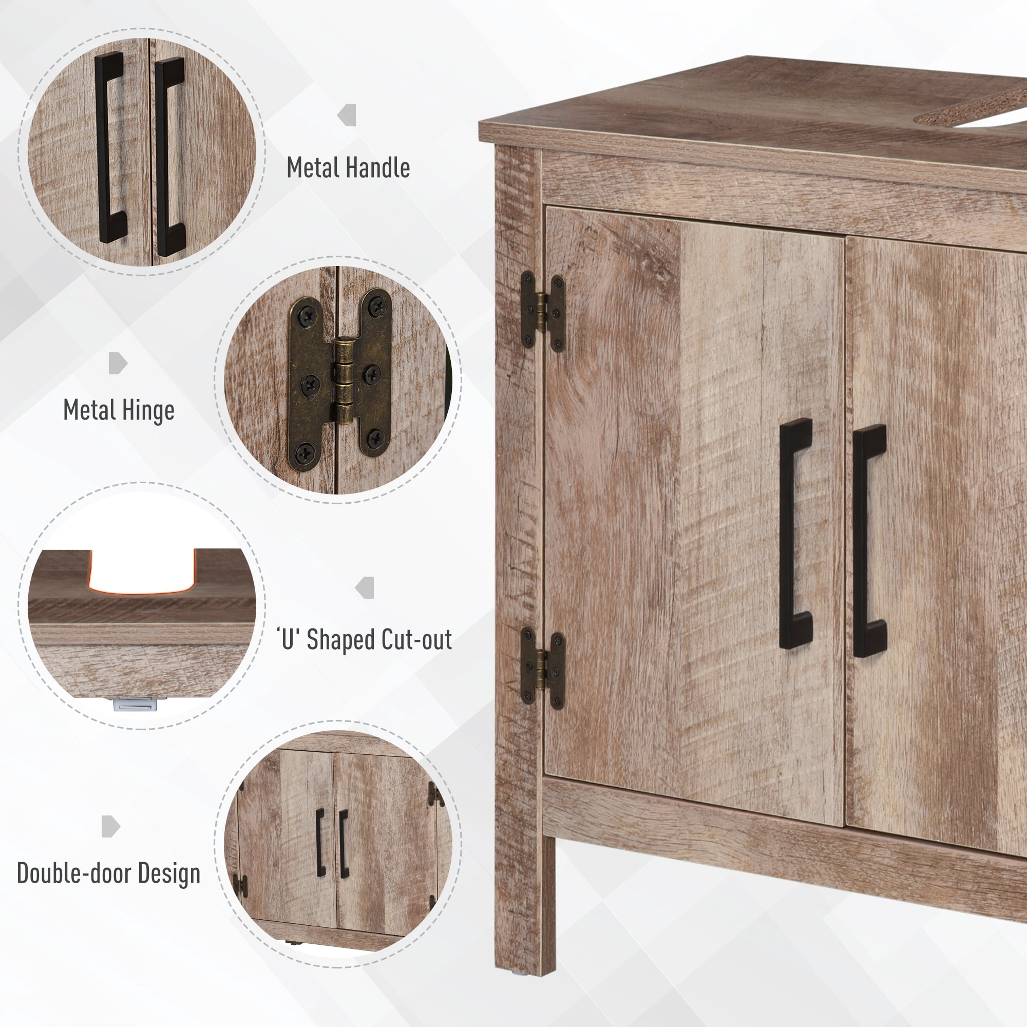 Buy kleankin Wooden Pedestal Sink Floor Storage with Double