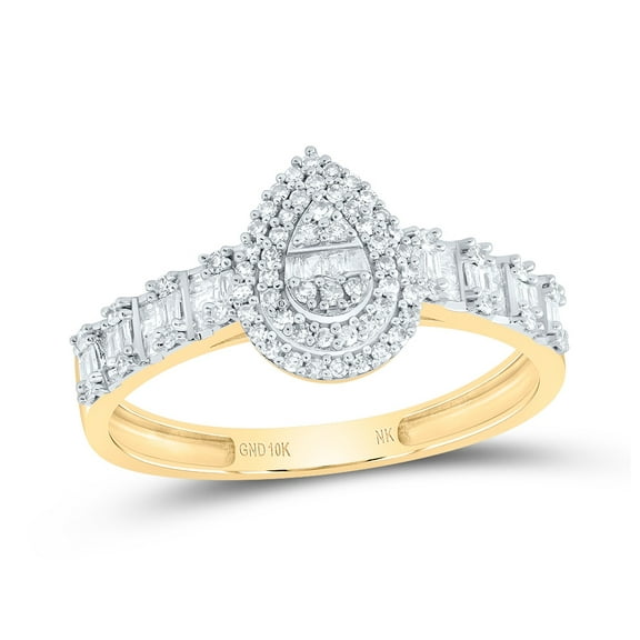 10kt Yellow Gold 1/2 Cttw Natural Diamond Fashion Pear Ladies Wedding Engagement Anniversary Ring, Women Size: 5-9