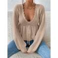 thumbnail image 6 of Womens Long Sleeve Slimming Sweater Casual V Neck Collared Knit Jumper Tops Khaki S, 6 of 8