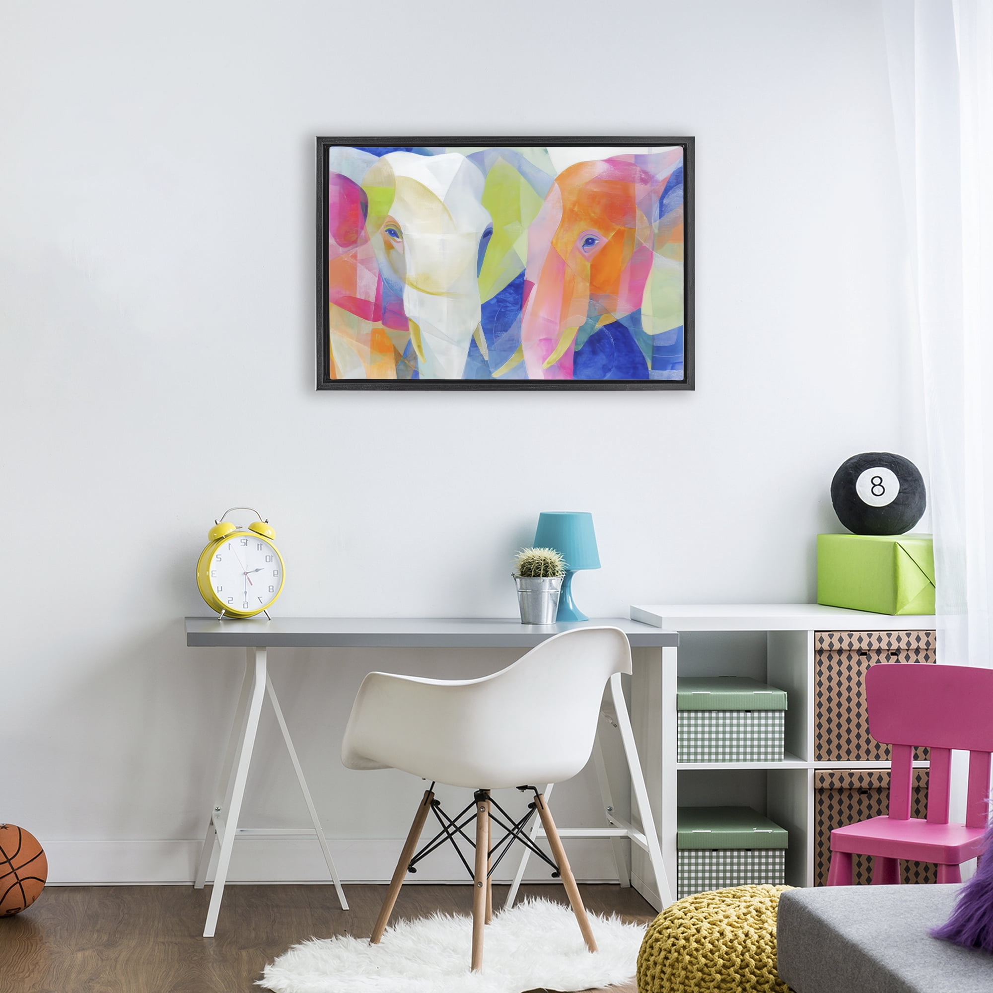 Stupell Industries Two Elephants Geometric Composition Black Framed Floater Canvas Wall Art, design by Chromatic Storm Studio
