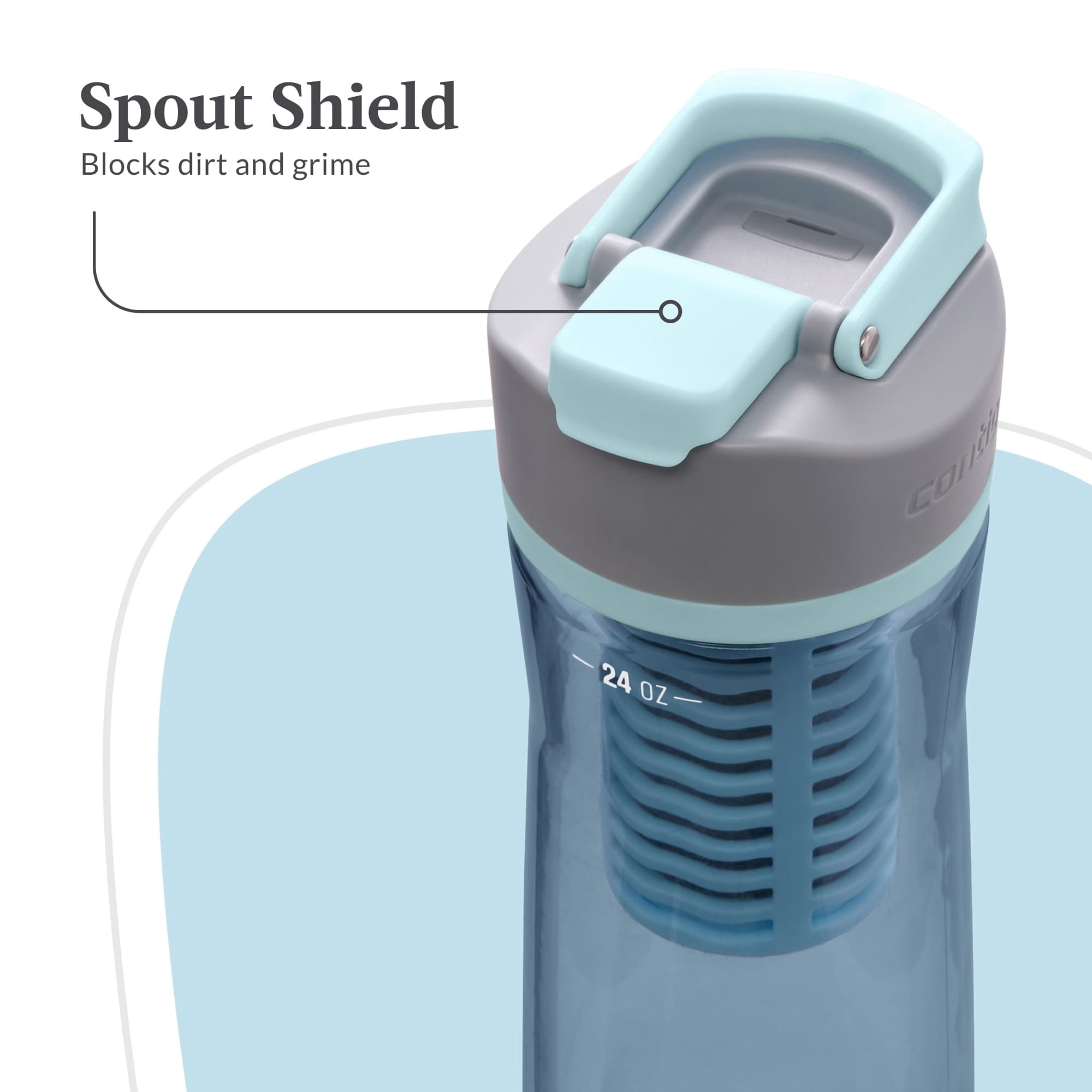 Contigo Clybourn Plastic FreeFlow Filter Water Bottle with AUTOSEAL Lid 24 oz., Dark Ice, with Replacable Filter