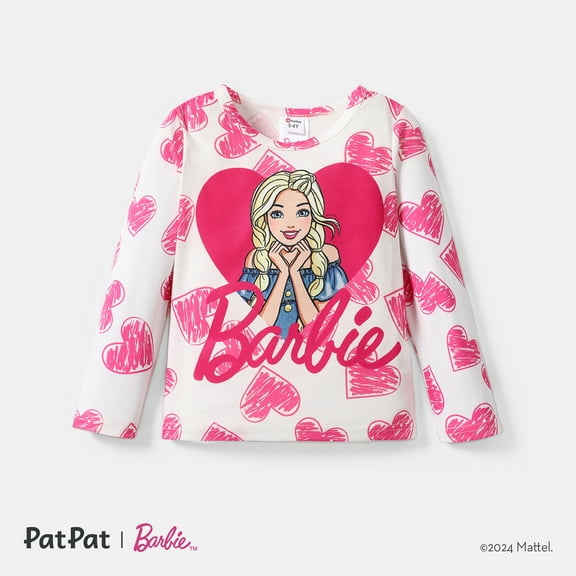 Barbie Toddler Girls Tops Pink Heart Graphic Long Sleeve Tee Birthday Gift Sizes 2-6