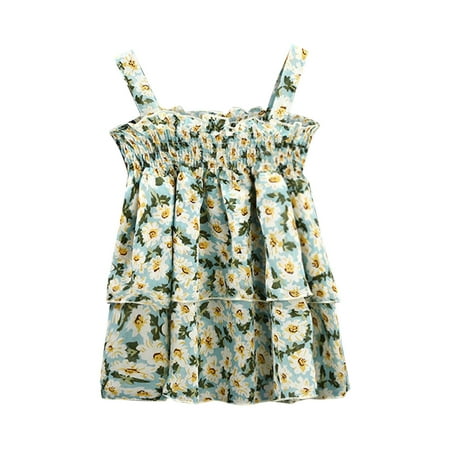 

Toddler Kids Girls T-Shirts Floral Printed Sleeveless Square Neck Cotton Casual Fun Pattern Summer Clothes Tops Soft Cozy Comfortable Tshirts