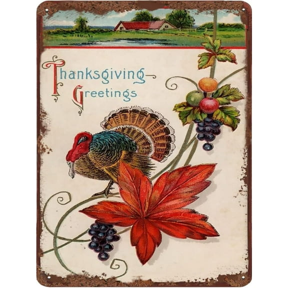 Thankful & Blessed Metal Tin Sign Thanksgiving Metal Turkey Sign Wall Hanging Decoration Festive Whimsical Halloween Christmas Wall Decor Plaque Sign Cf-37 5.5x8 Inch