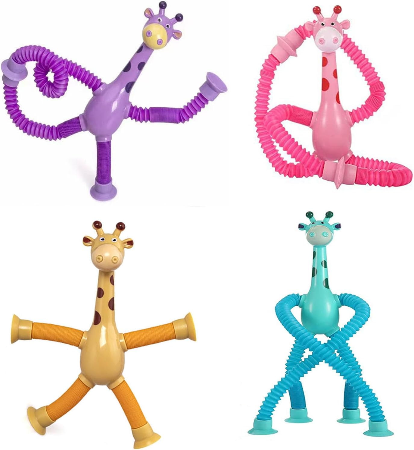 4x Teleskop Giraffen Saugnapf Spielzeug - Dehnbare Sensory Toys | Für Autistische Kinder & Erwachsene