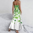 thumbnail image 5 of Women's St. Patrick's Day Maxi Dress Clover Leaf Printed Spaghetti Strap V Neck Backless Long Dress Side Split Shamrock Festive Party Apparel, 5 of 8