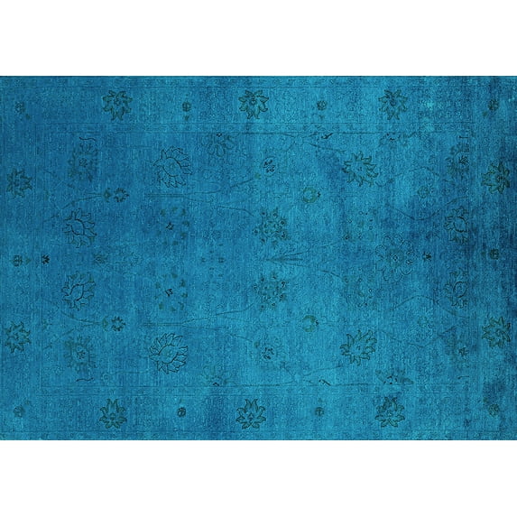 Ahgly Company Machine Washable Indoor Rectangle Oriental Turquoise Blue Industrial Area Rugs, 3' x 5'