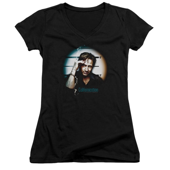 Californication In Handcuffs Junior Women's V-Neck T-Shirt Black