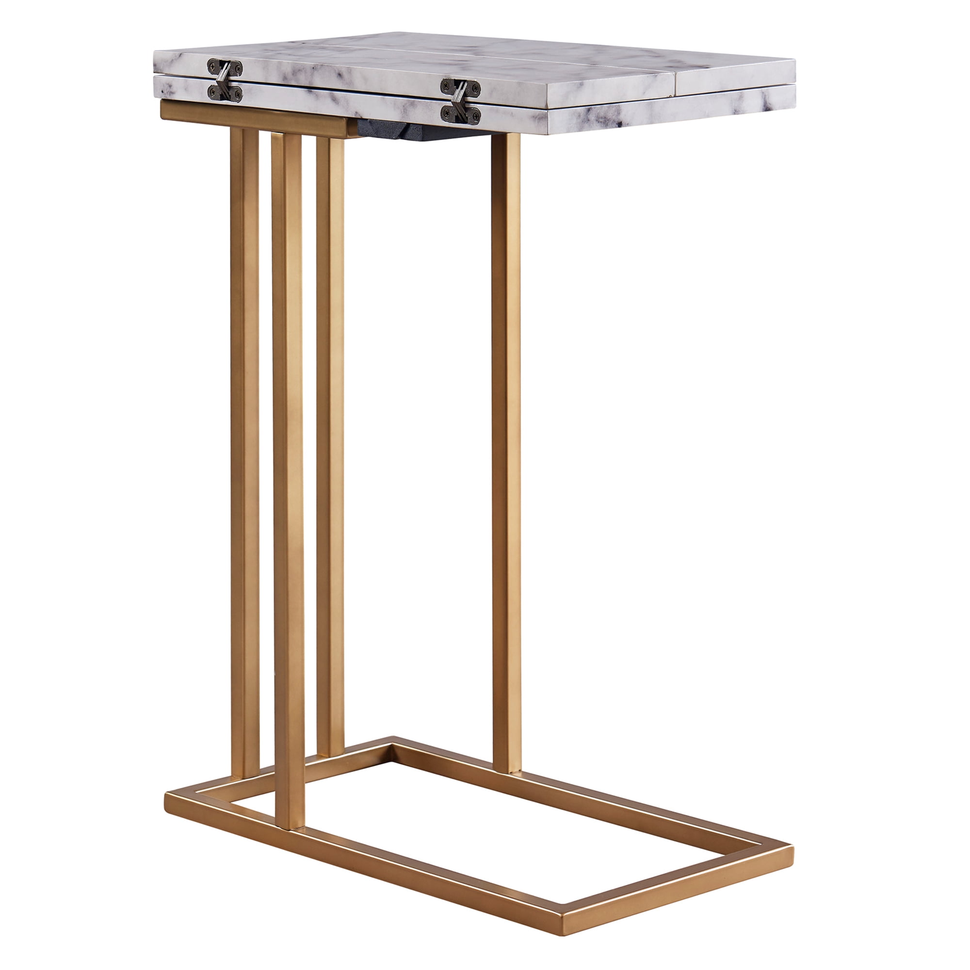 Versanora Marmo FauxMarble CShape Side Table, Marble/Brass