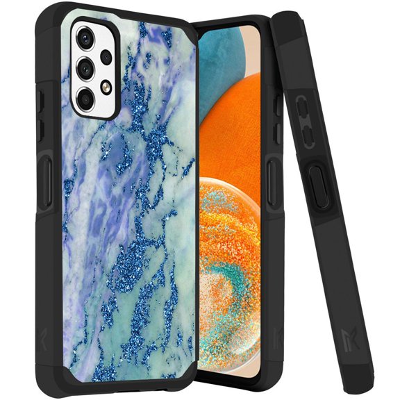 ANJ  Rugged Dual Layered Shockproof Slim Hybrid Case   Tempered Glass Cover Compatible with Samsung Galaxy A23 5G - Blue Marbling