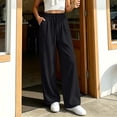 thumbnail image 2 of LIaqionyy Women's Straight Leg Pants Elastic Waist Drawstring Flowy Loose Lounge Lightweight Trousers with Pockets, 2 of 7