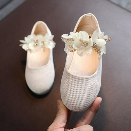 

Hazel Tech Child Beaded Little Flowers Leather Shoes Girls Princess Shoes Middle And Small Children Crystal Soft Bottom Dancing Shoes