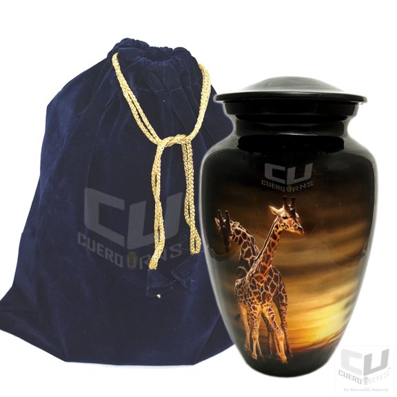 CUERO URNS Lovely Beautiful Two Giraffe Cremation Urn for Human Ashes Adult Funeral Urn Handcrafted Urn Ashes Adult for Funeral, Burial,
