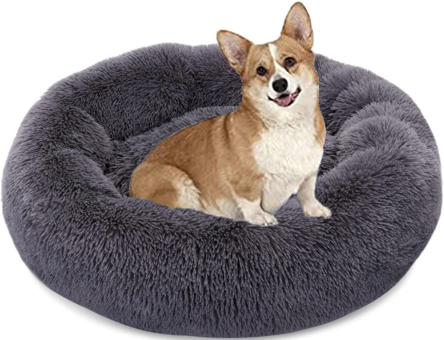28 Inch Round Plush Pet Bed for Dogs & Cats, Fluffy Soft Warm Calming Dog Bed Cozy Faux Fur Dog Bed Sleeping Kennel Nest, Dark Grey - image 1 of 9