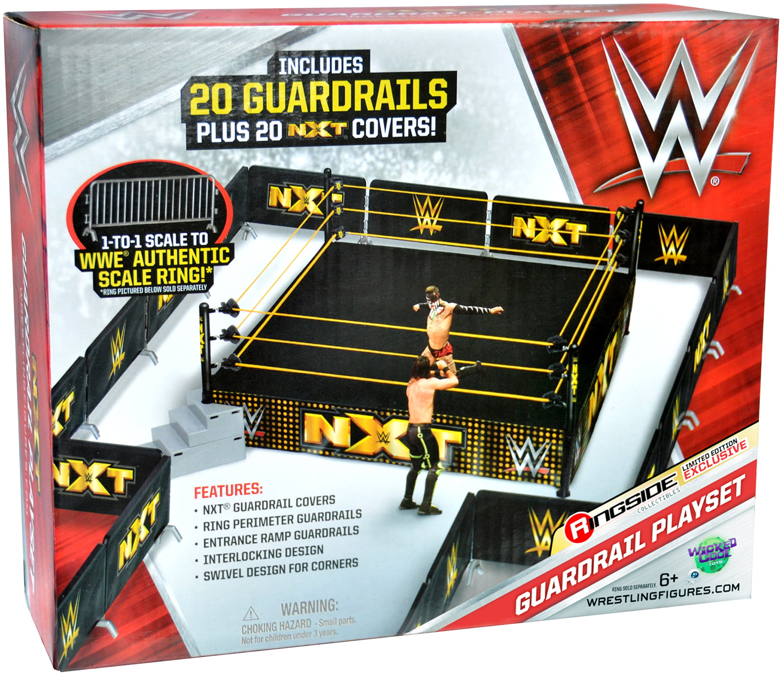New Boxed NXT Guardrail Playset Authentic Scale WWE Wrestling Ring Figures 