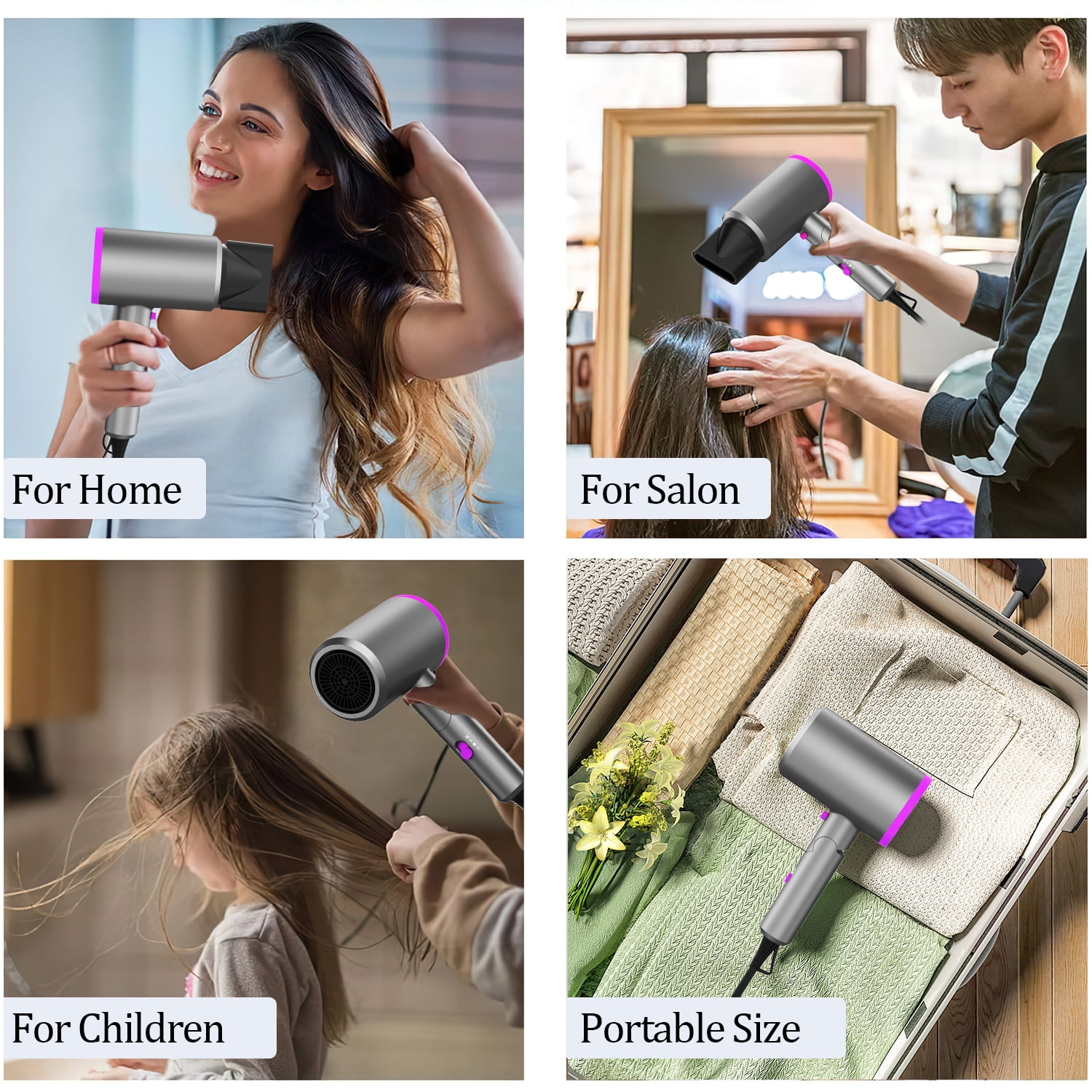 1800W Hair Dryer, Fast Hair Blower with Diffuser & Nozzles, Negative Ionic Blow Dryer for Women with Constant Temperature, Hair Dryer with Ceramic Technology Fasting Drying