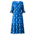 thumbnail image 5 of Dolkfu Keyhole Neck Dresses for Women Trendy Blue 3/4 Sleeve Waist Cinched Long-Length Fit & Flare Dresses Polka Dot Vacation Relaxed Fit Blue,L, 5 of 5