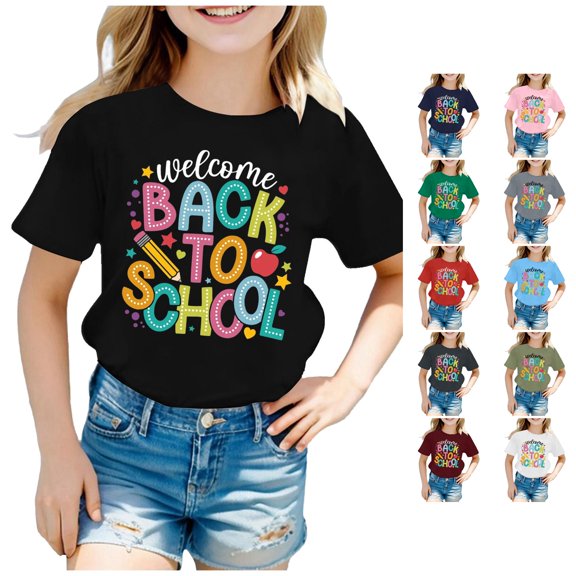 Ytxxxx Kids Back To School Graphic Short Sleeve Round Neck Tee Black 3-4 Years