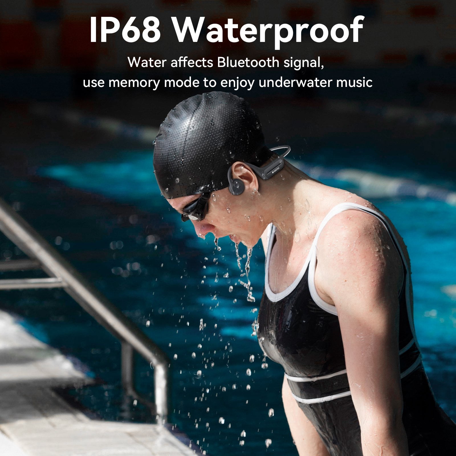 Voistek Wireless Bone Conduction Headphones, Open-Ear, IP68 Waterproof, Bluetooth 5.3, Built-in 32GB MP3, Grey