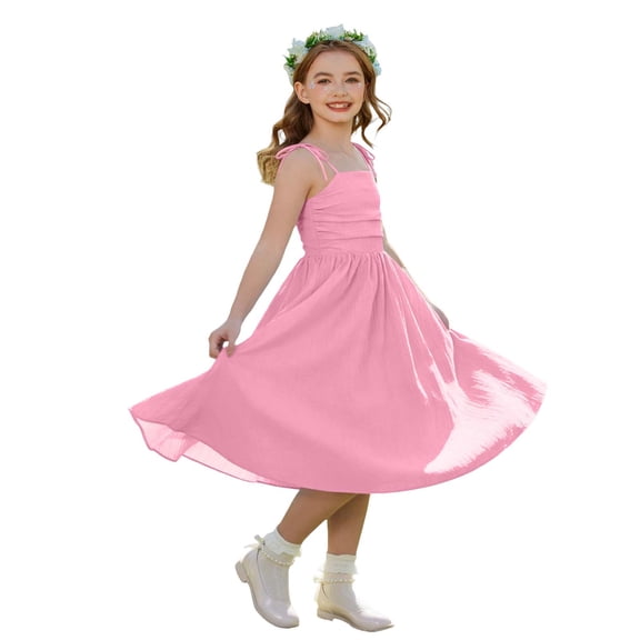 Mitankcoo Girls Summer Dresses Adjustable Spaghetti Strap Ruched Flowy Dress for Daily Casual & Beach Vacation
