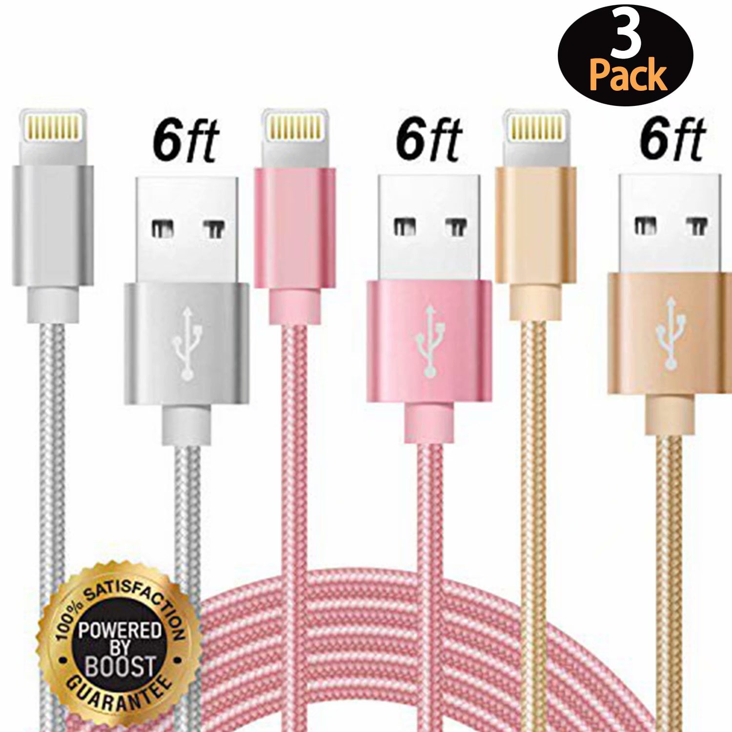 GIVIMO 3Pack 6FT Nylon Braided iPhone Cable&Syncing Long Cord Compatible iPhone 11Pro Max/11Pro/11/XS/Max/XR/X/8/8P/7 and More