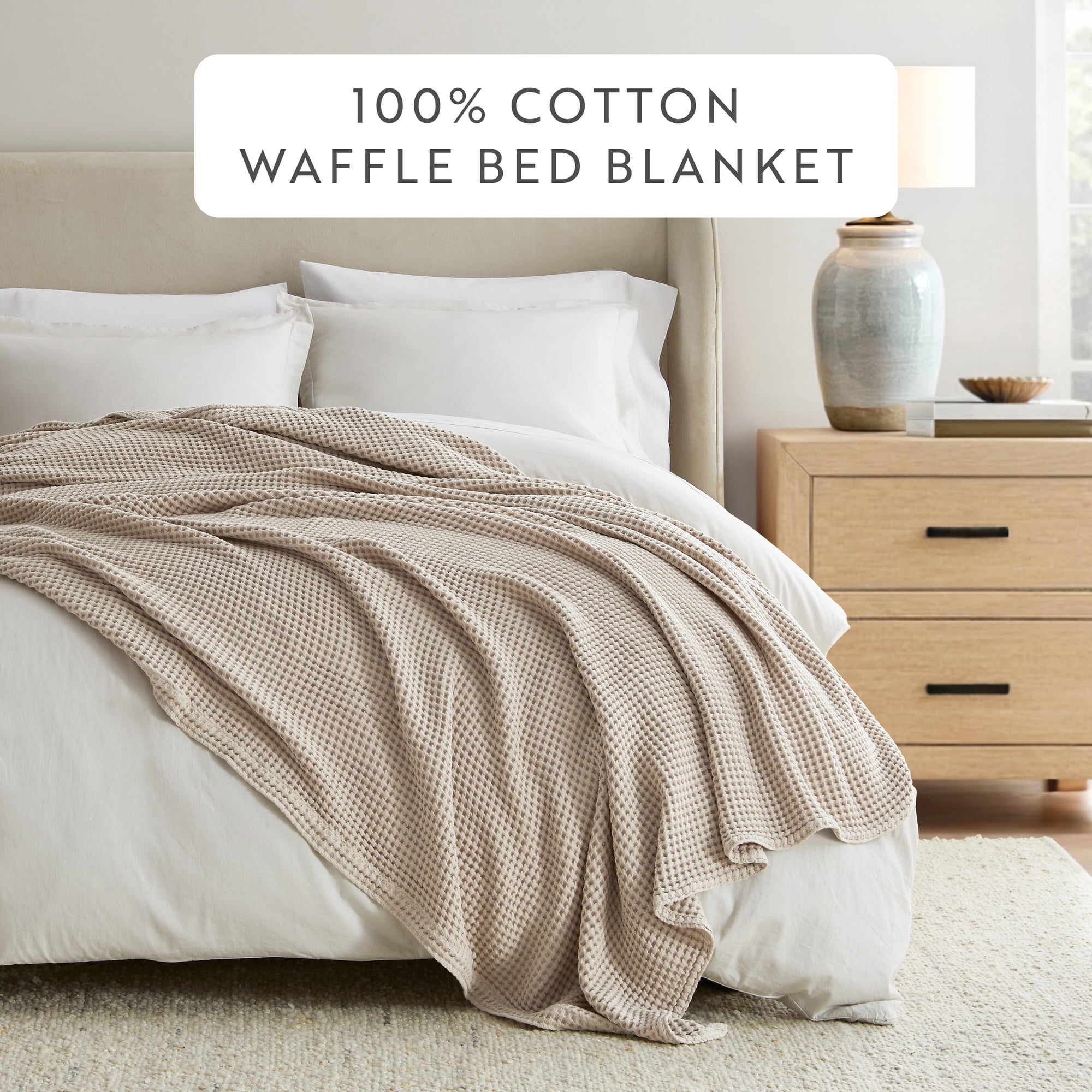 Noble Linens 100% Cotton Waffle Texture Bed Blanket, Tan, Full/Queen