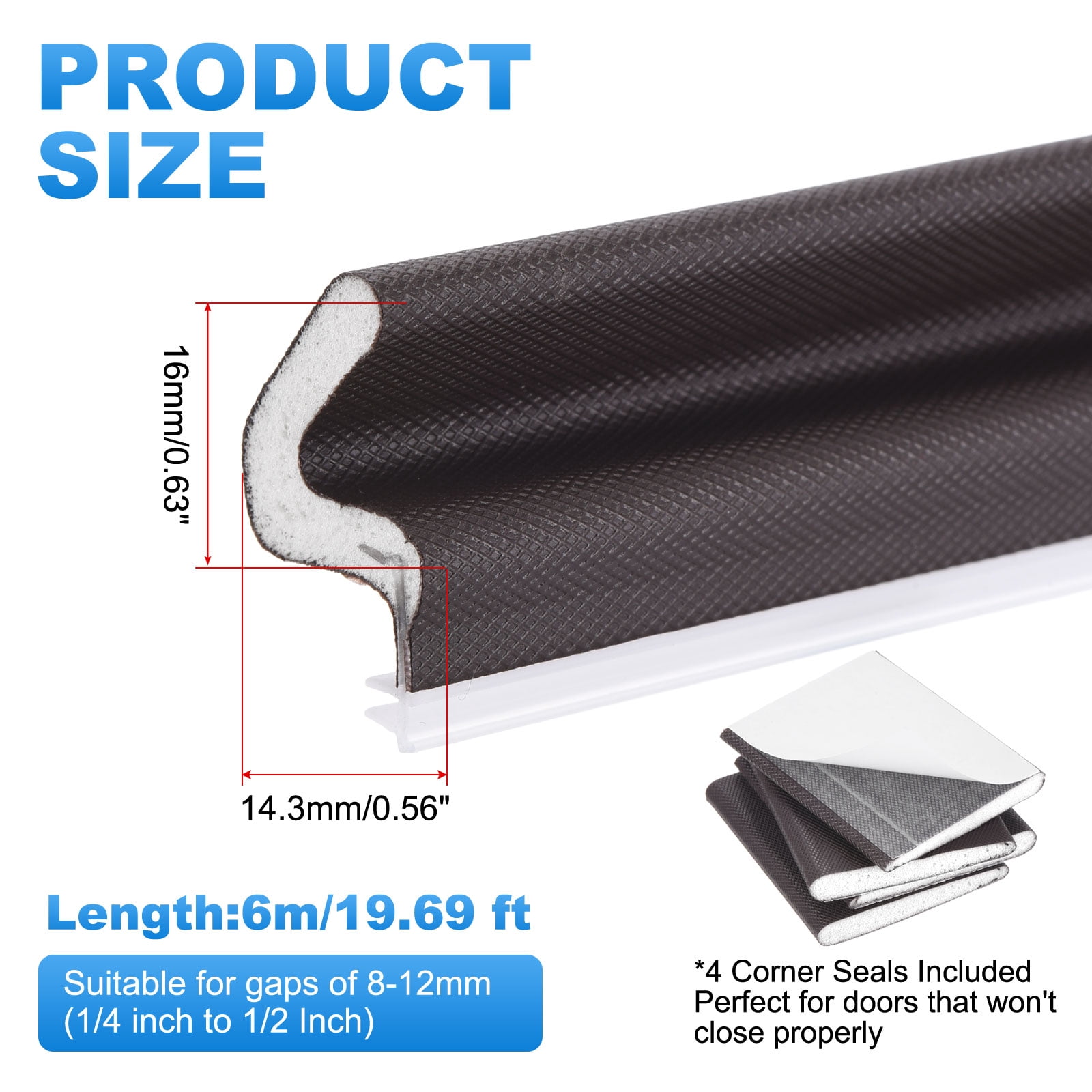 Uxcell Door Weather Stripping, 19.69 ft V-shaped Kerf Front Exterior Door Frame Weather Stripping with 4 Corner Seals for Soundproof Entry Interior Frame Window Gap Filler, Brown/White