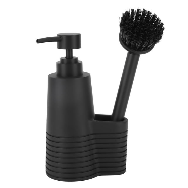Dispensador de jabón para platos de acero inoxidable con cepillo de limpieza para cocina