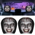thumbnail image 2 of Creepy Grinning Clown Halloween Car Accessory, 2‑Pack Sinister Laughing Joker Face Vehicle Headrest Covers, Stretch Slip‑on Protector for Scary Holiday Car Interior Decoration, 2 of 5