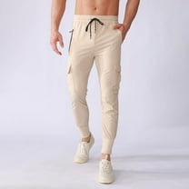 WAVSUF Multiple Pockets Cargo Pant for Mens Regular Fit Long Pants Elasticity Motion Drawstring Elasticity Pants Beige Size XL