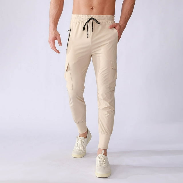 Pantalon Homme pour Hommes Pantalons Confortables pour Hommes Pantalons Utilitaires de Travail Pantalons Cargo de Randonnée pour Hommes Pantalons Utilitaires de Travail pour Hommes Pantalons Amples pour Hommes (Beige,P)