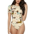 thumbnail image 1 of Saiise Pyjama à Motif Teckel pour Femmes, Manches Courtes, Col Rond, Justaucorps Extensible avec Fermeture à Pression - Grand, 1 of 1