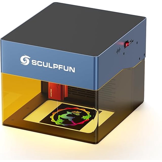 Sculpfun iCube Pro Max de 10 W Grabador láser con filtro de humo y alarma de temperatura, 120 x 120 mm, enchufe estadounidense