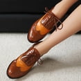 thumbnail image 3 of Modisza Women's Leather Oxfords Perforated Lace Up Dressy Shoes Slip on Low Heel Work Business Shoe Comfortable Walking Loafers Brown Size 5.5, 3 of 7