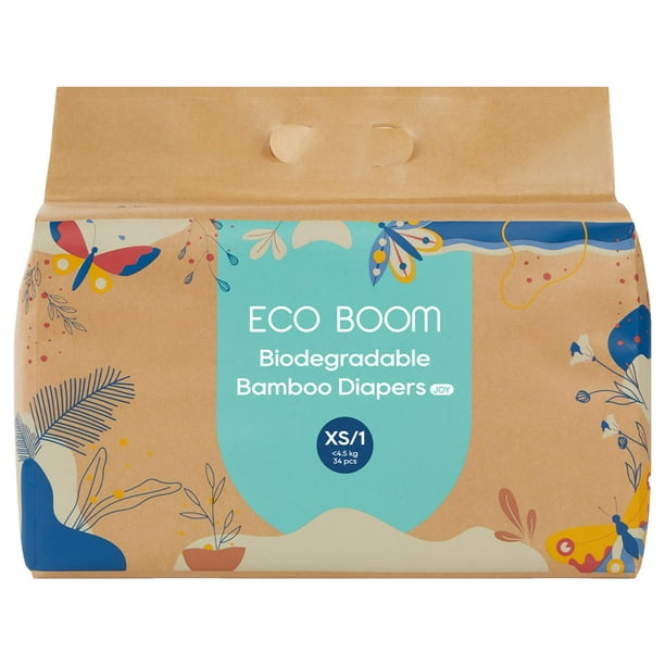 Pañales ECO BOOM tamaño 1, viscosa de bambú, embalaje sostenible