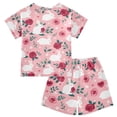 thumbnail image 2 of Rose Rabbit Love Summer Pajama Set Soft Cotton Short Sleeve Sleepwear 2PCS Pajama Sets Breathable Lounge Set Size 12Y, 2 of 7