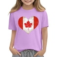 thumbnail image 4 of Girls Canadian Flag Heart T-Shirt Kids Canada Day Distressed Vintage Purple Cotton Short Sleeve Crew Neck,Size 9 T, 4 of 6