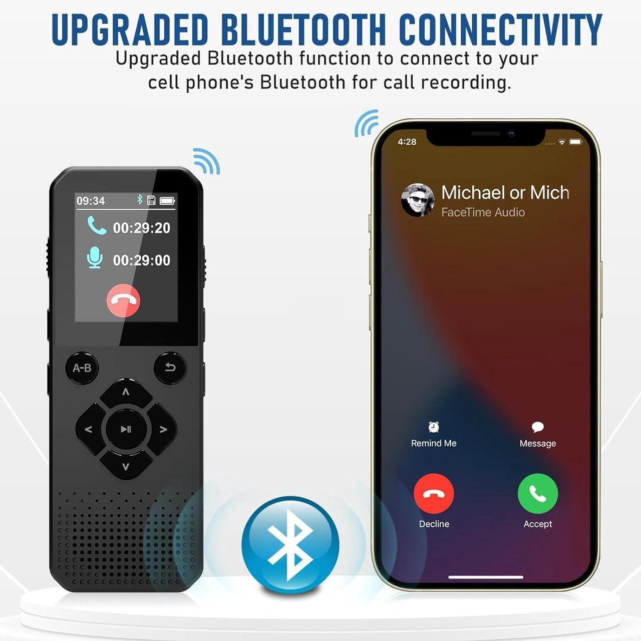 Voice Recorder, 64GB Digital Voice Recorder, Voice Activated Recorder with Playback, Tape Recorder Up to 3072kbps Bit Rate, Audio Recorder for Interview Meetings Lecture