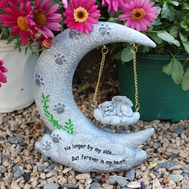 Estatuilla de animal Ángel Moon Soledad decoración de resina para exteriores Color gris 4,9x2,5x5,3 pulgadas