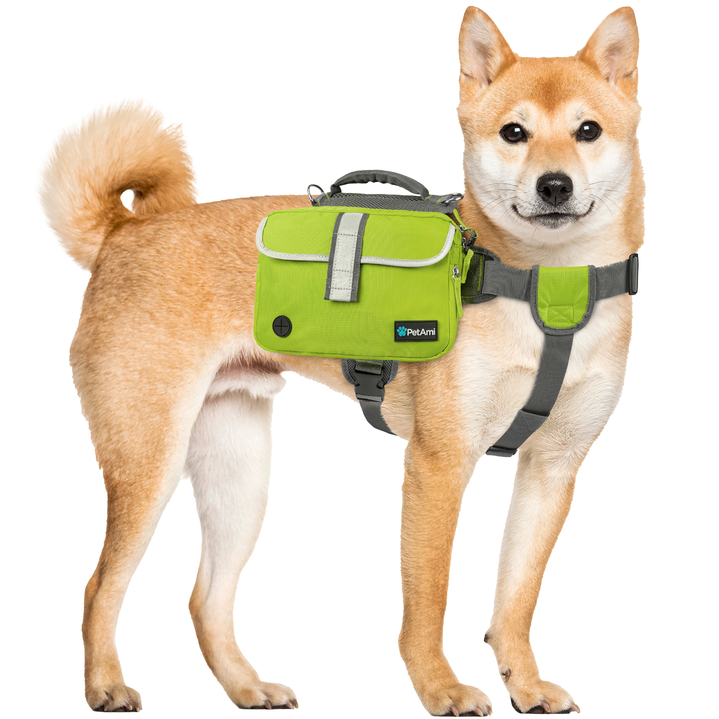 PetAmi Dog Backpack for Medium Large Dogs, Dog Saddle Bag For Dogs to Wear, Harness Saddlebag with Reflective Safety Side Pockets for Hiking, Camping, Vest Dog Pack for Travel (Green, Medium)