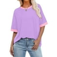 thumbnail image 5 of YanHoo Womens Summer Tops 2026 Plus Size Crewneck Short Sleeve Basic Tee Shirts Loose Fit Color Block Trendy Casual Spring T-Shirts Purple,S, 5 of 5