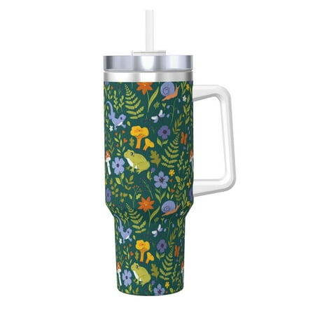 

Zeuib Forest Flora And Fauna Printed Insulated Stainless Steel Hot/Cold Coffee Cup 40oz Ice Bully With Handle Tumbler with Straw and Handle Insulated Water Bottle Travel Mug Cup