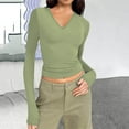 thumbnail image 2 of Gubotare Shirts for Women 3/4 Sleeve V Neck Rib Knit Slim Basic Tees Tops 2025 Fall Casual Tshirts Going Out Workout Outfits (Green,S), 2 of 5