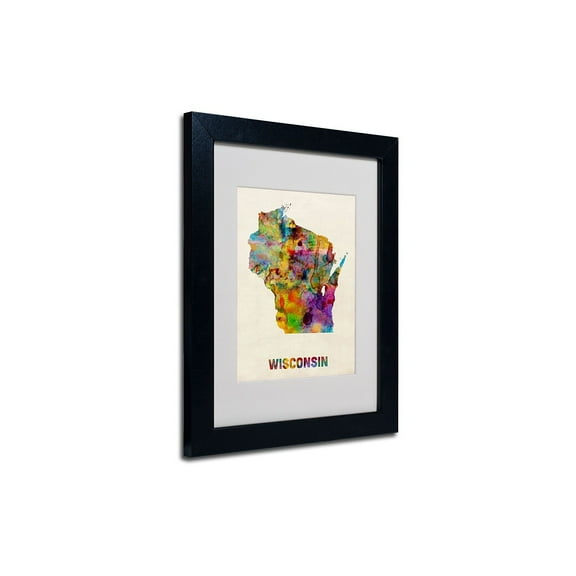 Trademark Fine Art "Wisconsin Map" Matted Framed Art by Michael Tompsett, Black Frame