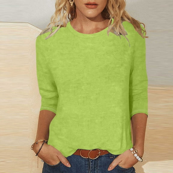 Heisall Womens Casual 3/4 Sleeve T Shirts Crew Neck Loose Fit Tunic Tops Solid Basic Tops Tees