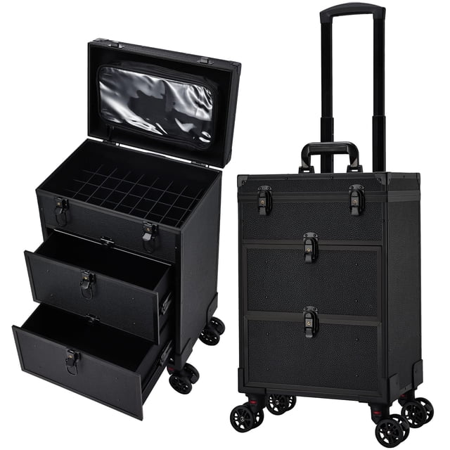 Estuche de maquillaje Costravio Professional 3 en 1 con ruedas negro
