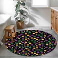 thumbnail image 4 of Mardi Gras Round Living Room Rugs 3.3 ft, Carnival Purple Yellow Green Dots Black Texture Washable Area Rug with Non-Slip Sturdy Edge Binding Round Front Door Mat Floor Carpet for Entryway, 4 of 9